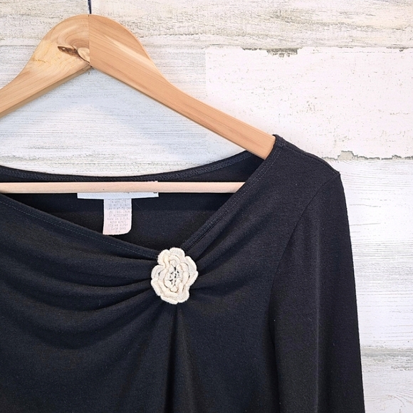 Vintage Y2K Black Knit Top MP Flared Sleeves Rosette Flower Balletcore Soft Girl - Picture 15 of 16